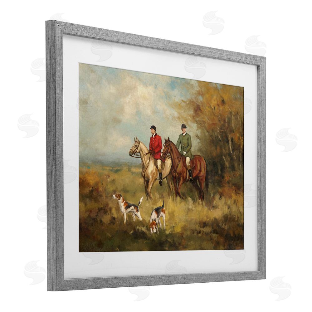 Ziwei Li Autumn Riders with Hounds Gray Framed Print Under Glass with Matting Wall Art