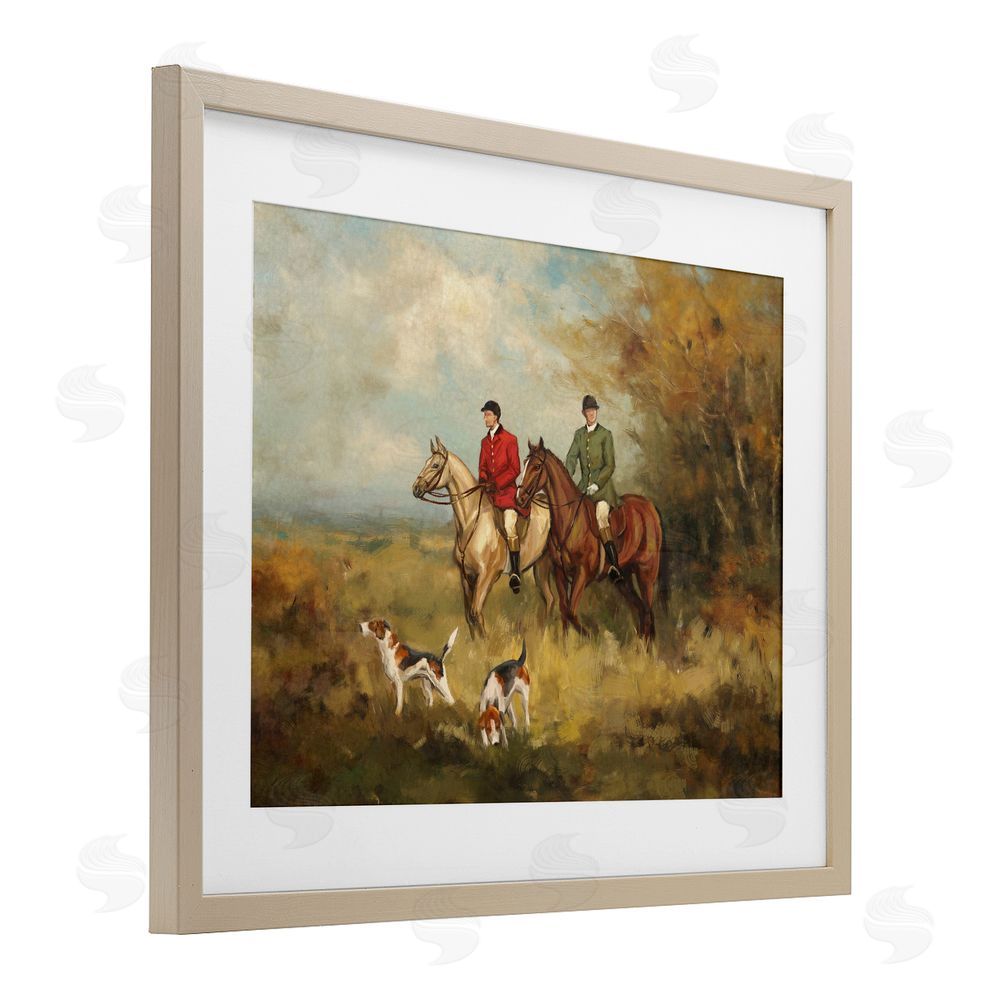 Ziwei Li Autumn Riders with Hounds Brown Framed Print Under Glass with Matting Wall Art