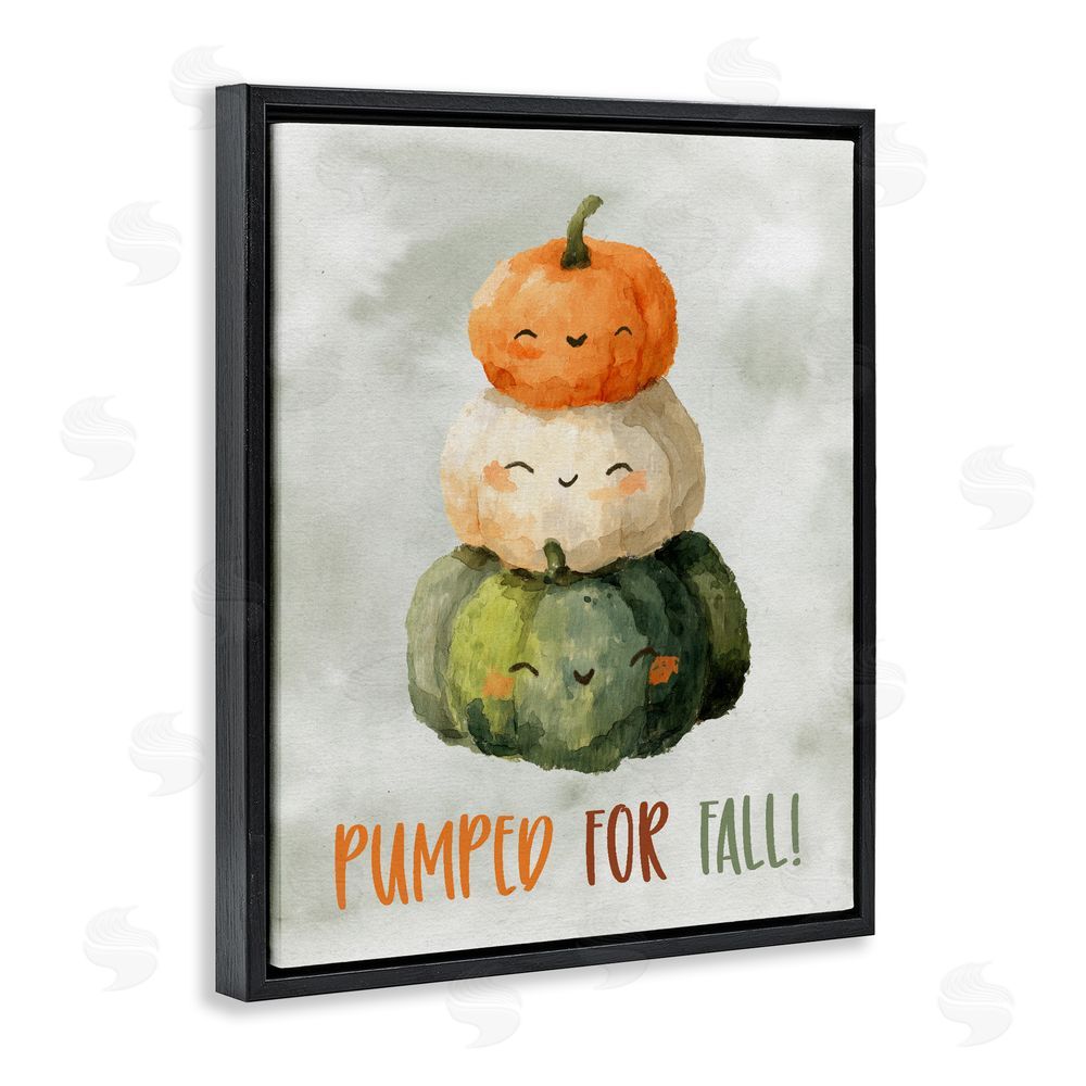Ziwei Li Smiling Pumpkins Pumped For Fall Black Floating Framed Canvas Wall Art Print