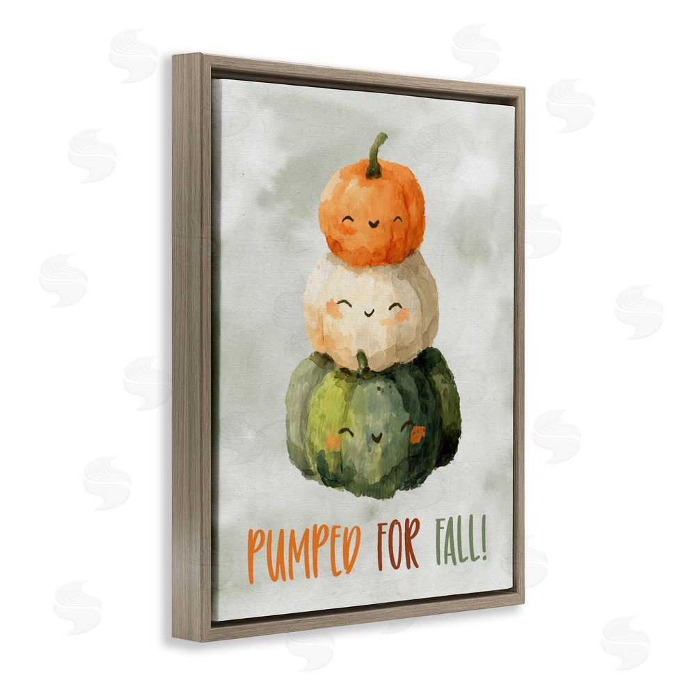 Ziwei Li Smiling Pumpkins Pumped For Fall Brown Floating Framed Canvas Wall Art Print