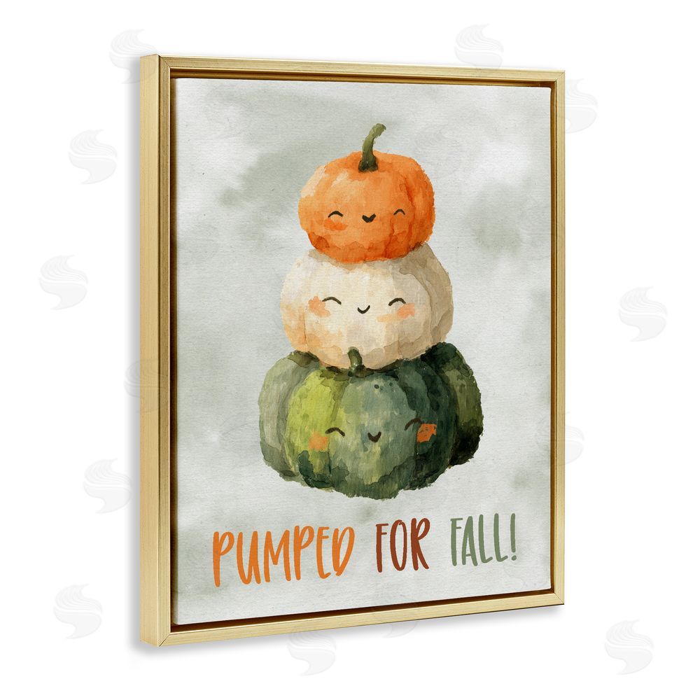 Ziwei Li Smiling Pumpkins Pumped For Fall Gold Floating Framed Canvas Wall Art Print