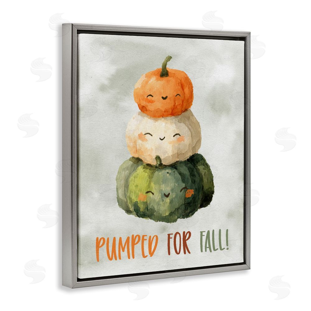 Ziwei Li Smiling Pumpkins Pumped For Fall Gray Floating Framed Canvas Wall Art Print
