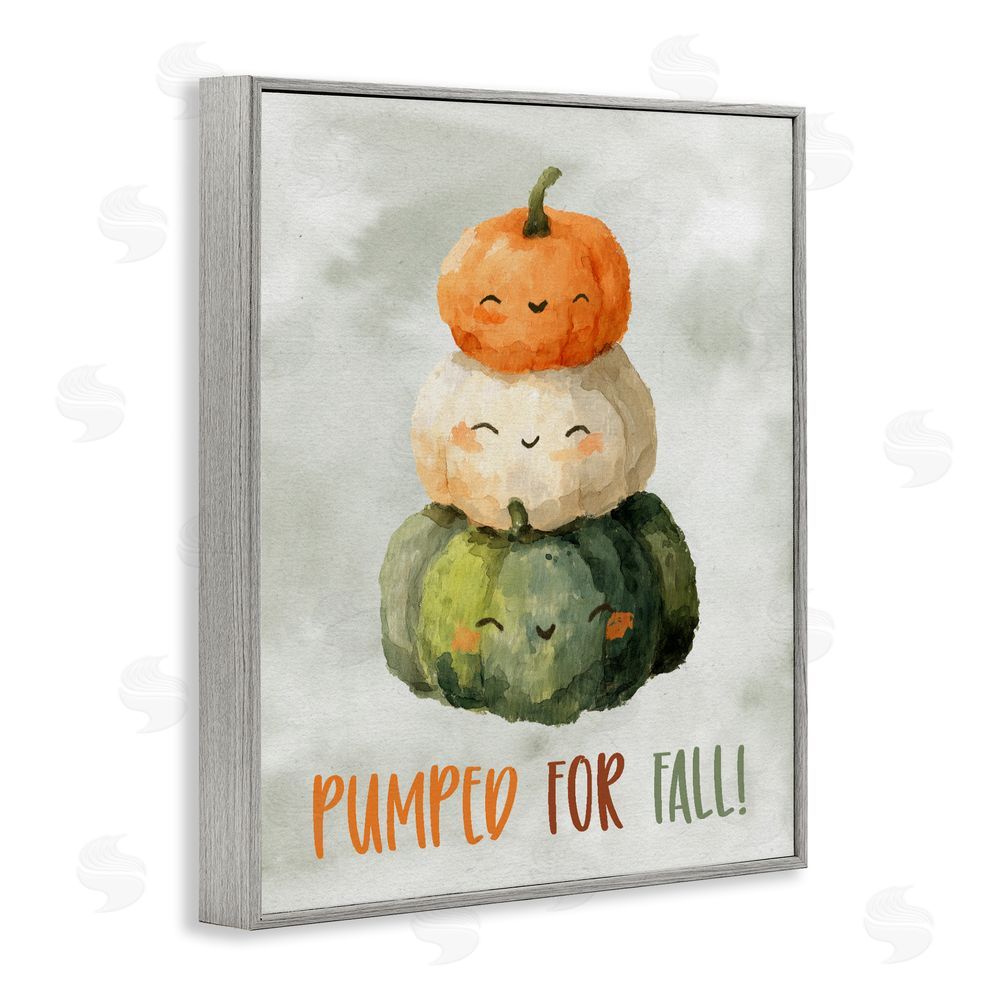 Ziwei Li Smiling Pumpkins Pumped For Fall Gray Framed Giclee Wall Art Print