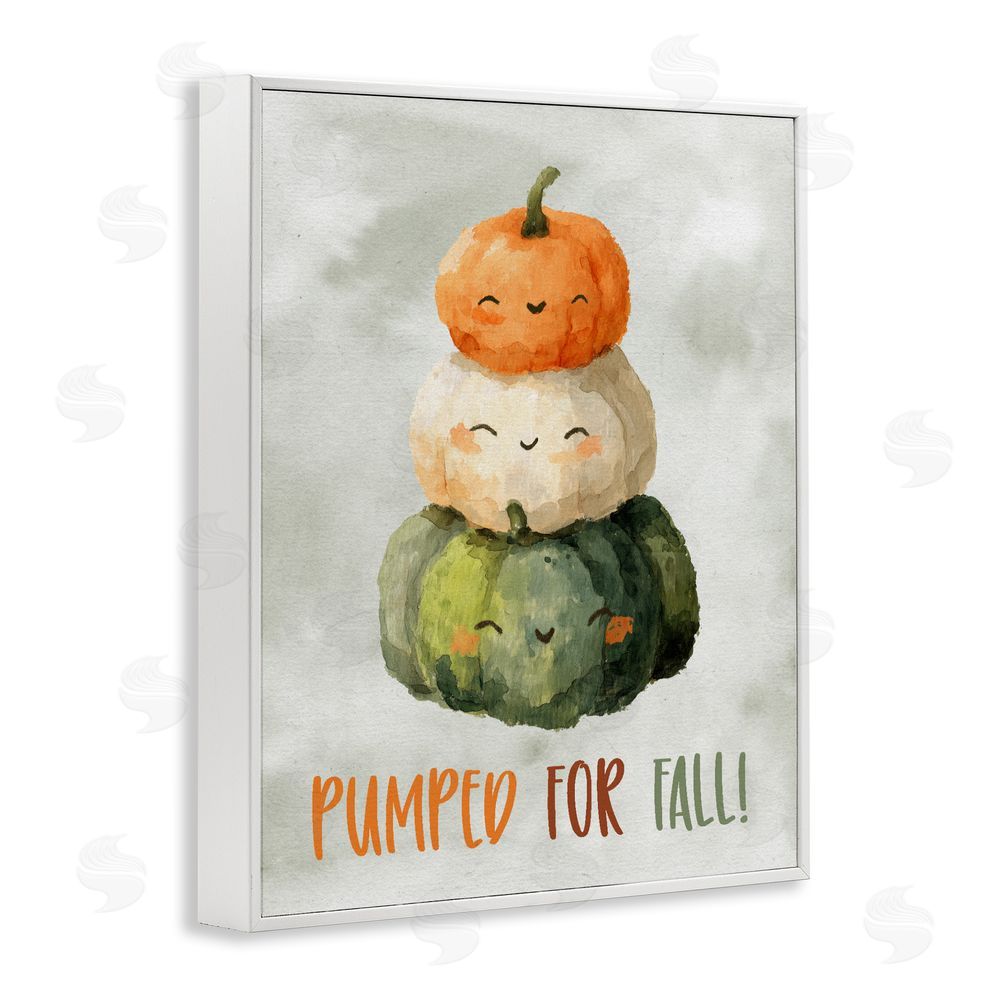Ziwei Li Smiling Pumpkins Pumped For Fall White Framed Giclee Wall Art Print
