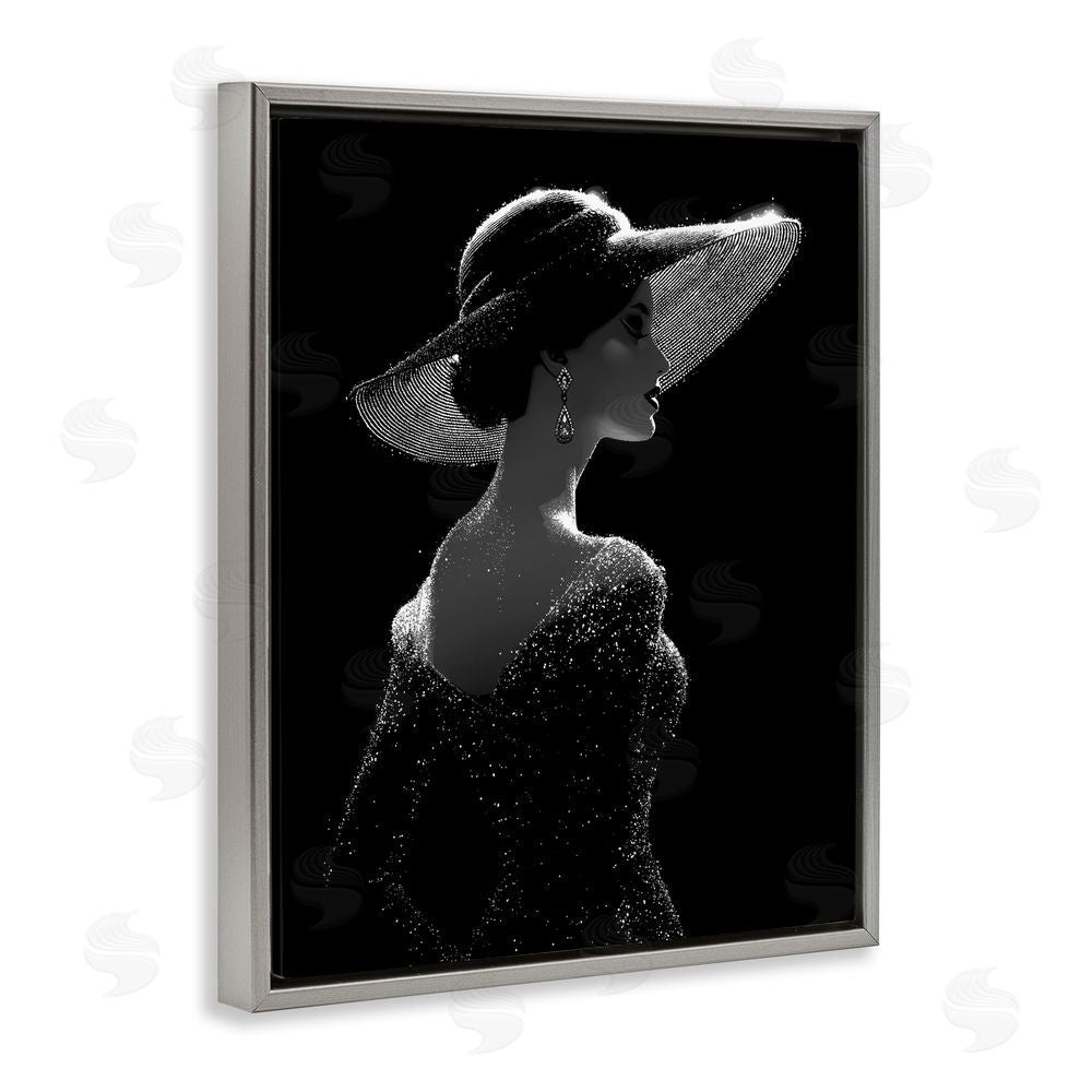 Ziwei Li Noir Elegance Sparkle Silhouette Gray Floating Frame Canvas Wall Art Print