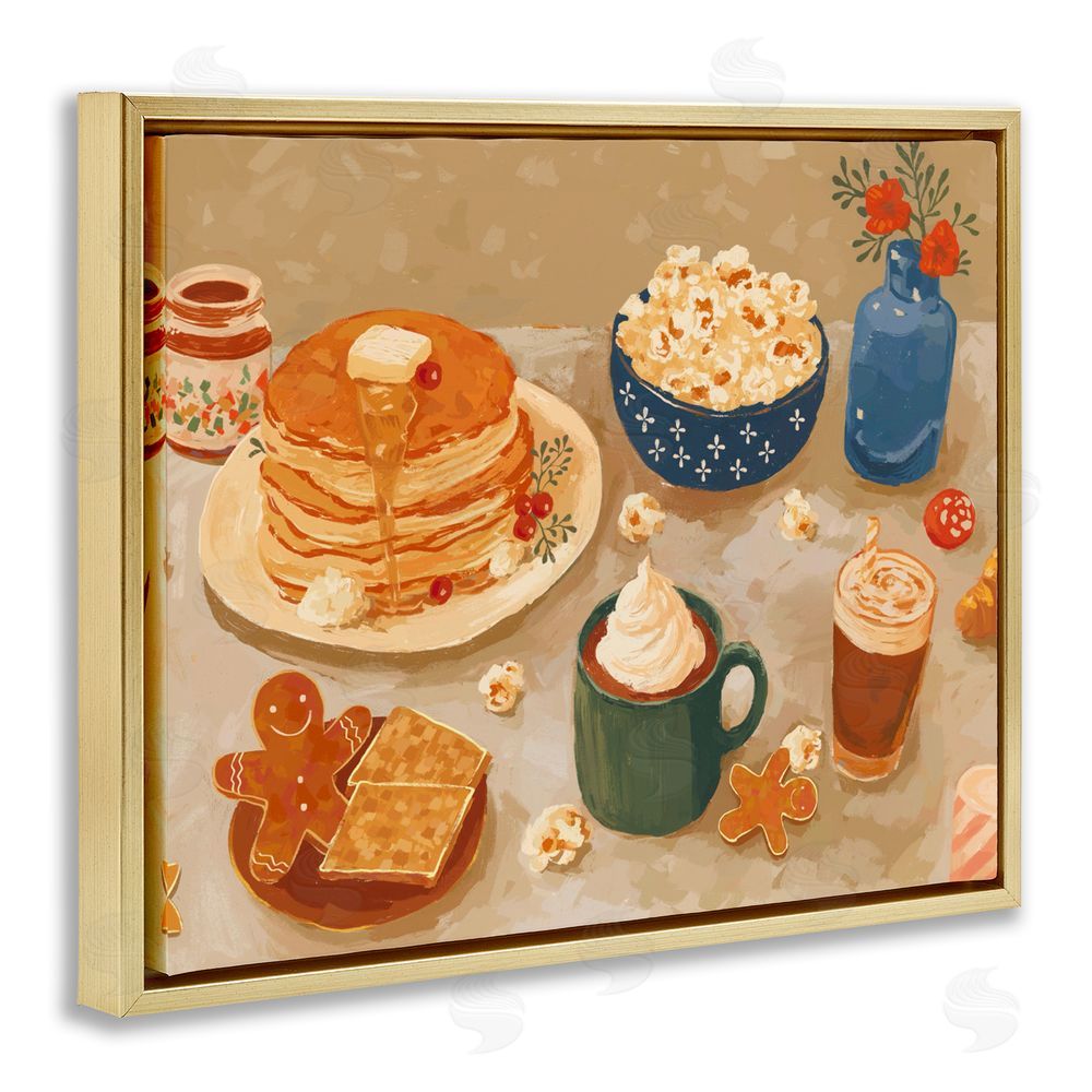 Ziwei Li Cozy Breakfast Spread Gold Floating Frame Canvas Wall Art Print