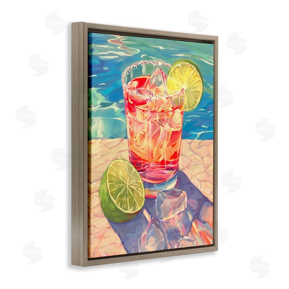Ziwei Li Refreshing Poolside Cocktail Brown Floating Frame Canvas Wall Art Print