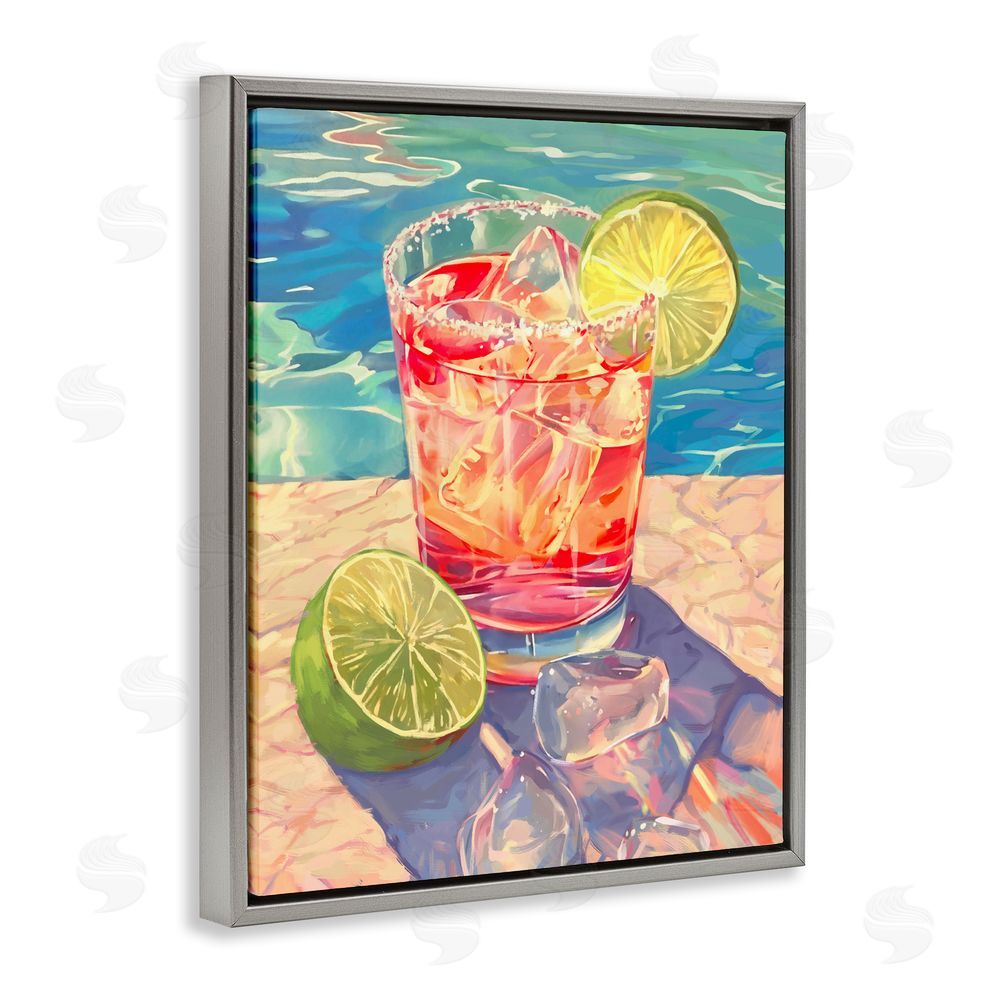 Ziwei Li Refreshing Poolside Cocktail Gray Floating Frame Canvas Wall Art Print