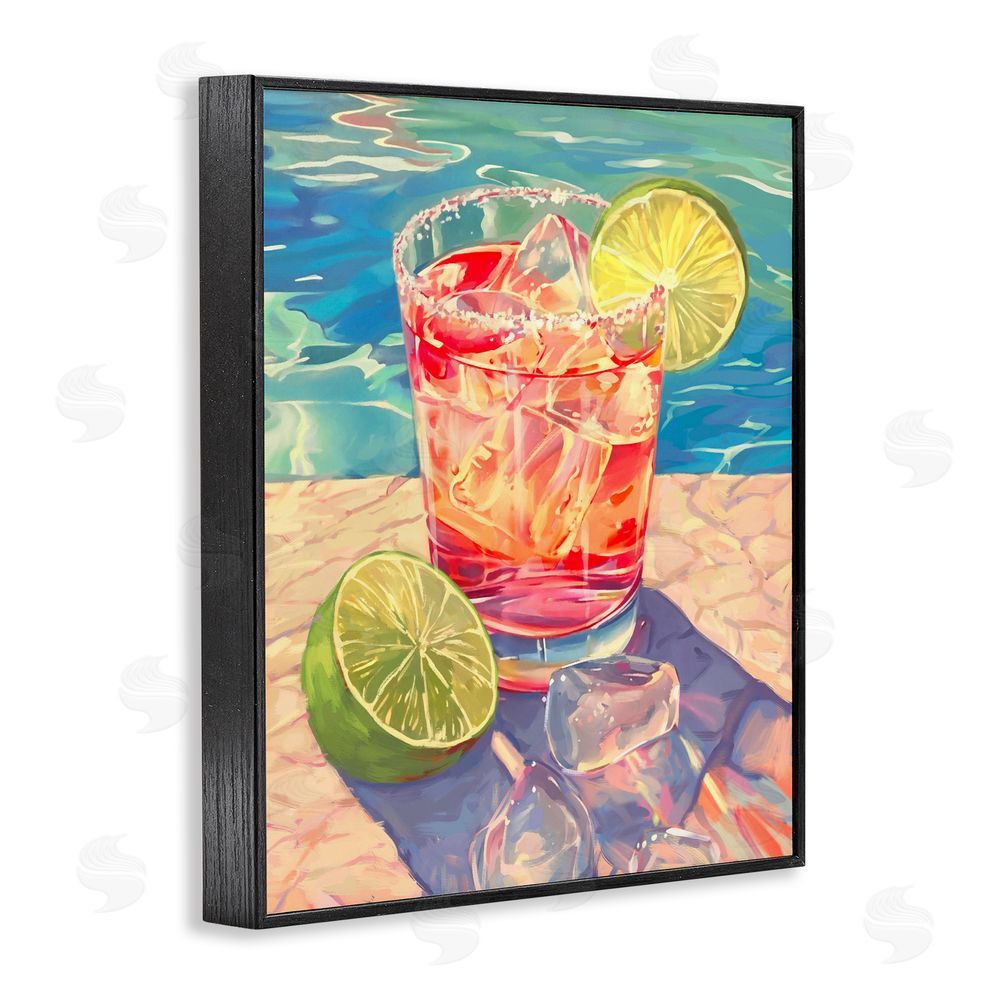 Ziwei Li Refreshing Poolside Cocktail Black Framed Giclee Wall Art Print
