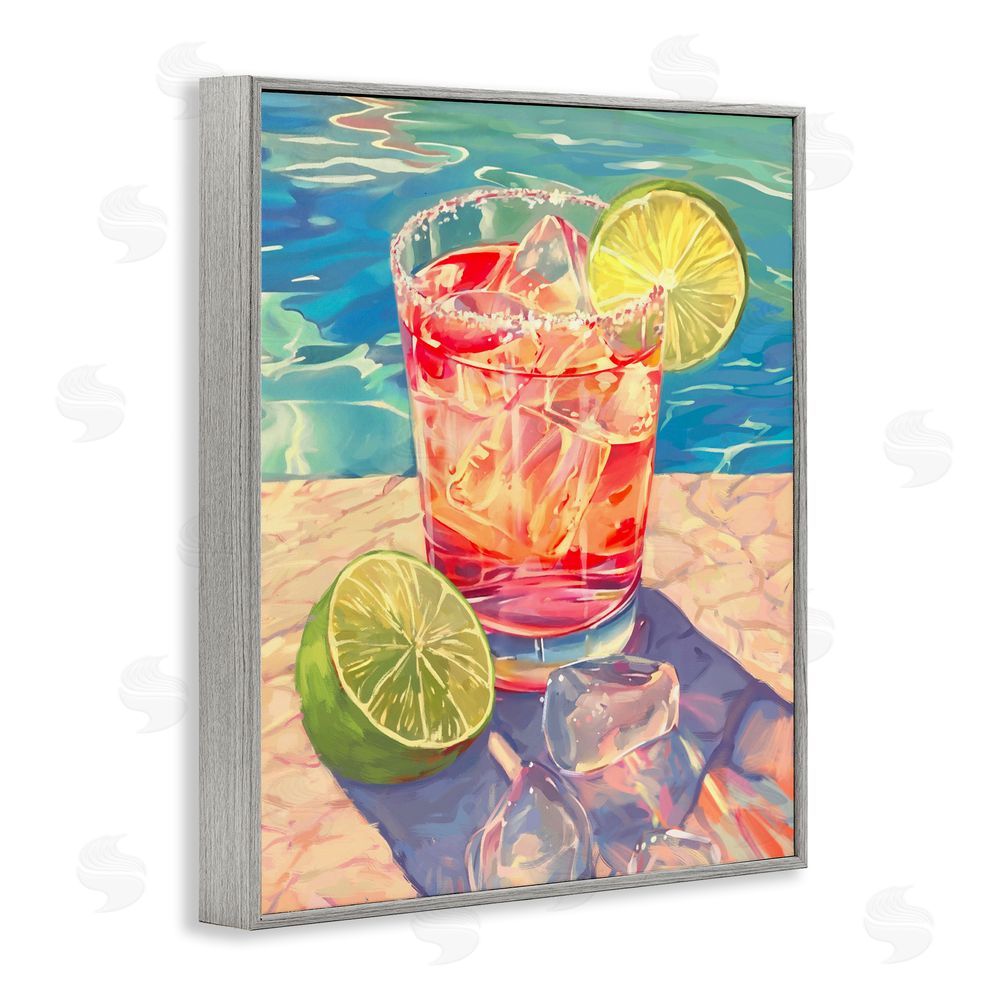 Ziwei Li Refreshing Poolside Cocktail Gray Framed Giclee Wall Art Print