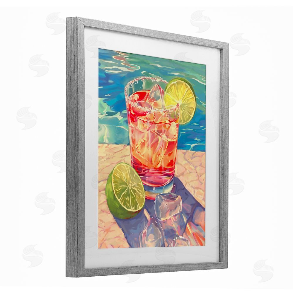 Ziwei Li Refreshing Poolside Cocktail Gray Framed Print Under Glass Wall Art