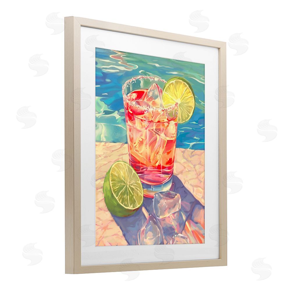 Ziwei Li Refreshing Poolside Cocktail Brown Framed Print Under Glass Wall Art