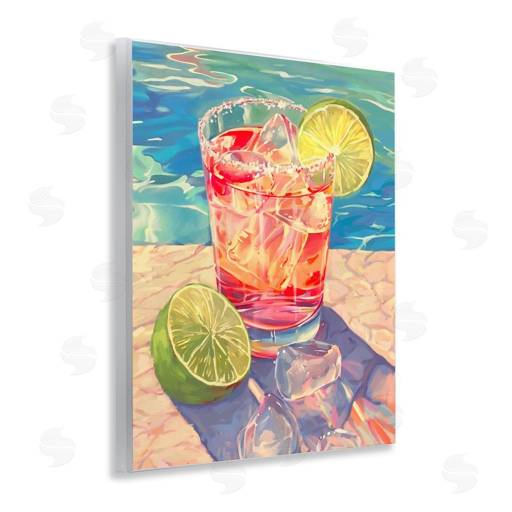 Ziwei Li Refreshing Poolside Cocktail Wooden Wall Plaque Art Print