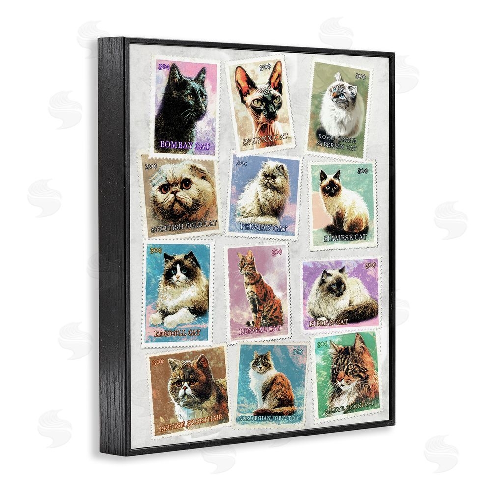 Ziwei Li Twelve Vintage Cat Breed Stamps Black Framed Giclee Wall Art Print