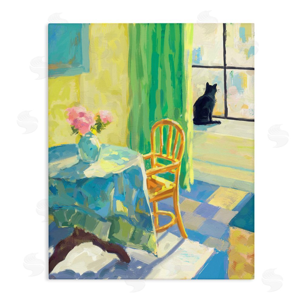 Ziwei Li Cat in Sunny Window Stretched Canvas Wall Art Print