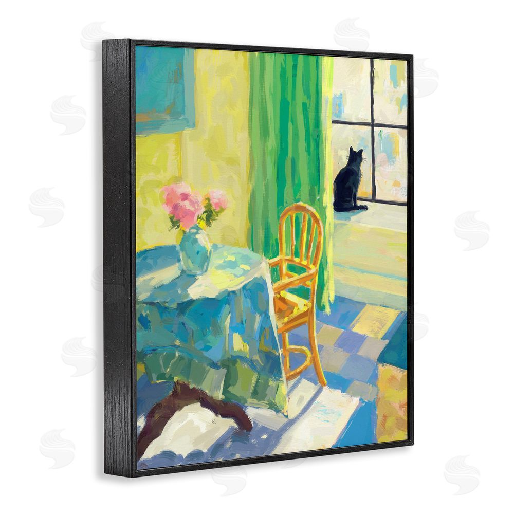 Ziwei Li Cat in Sunny Window Black Framed Giclee Wall Art Print