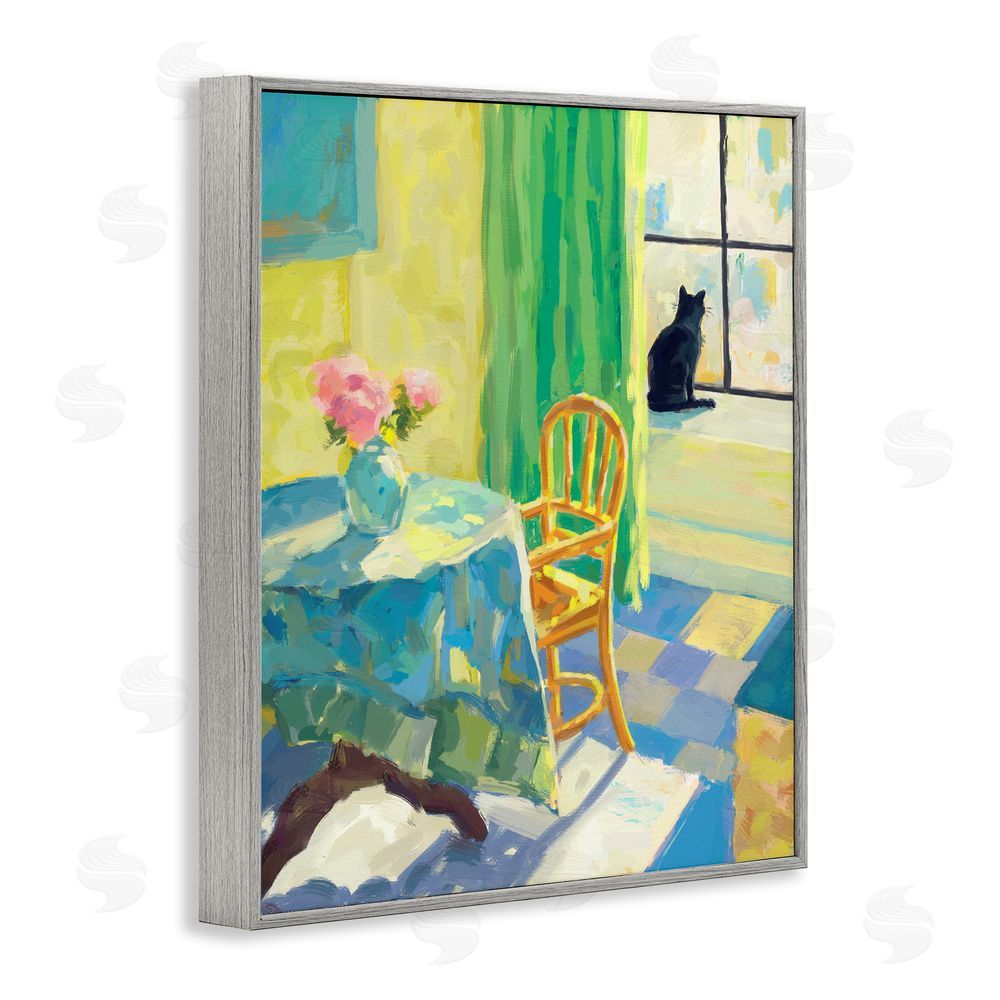 Ziwei Li Cat in Sunny Window Gray Framed Giclee Wall Art Print