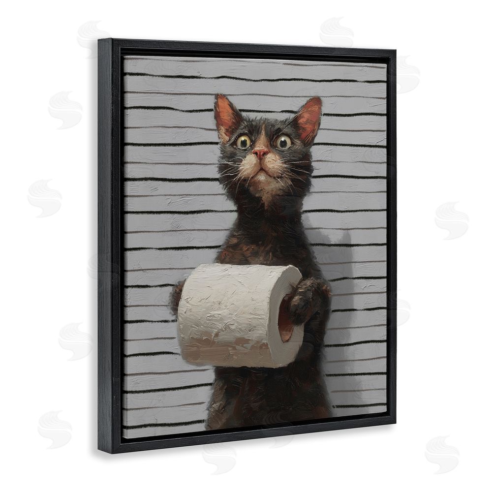 Ziwei Li Cat Portrait with Toilet Paper Black Floating Frame Canvas Wall Art Print