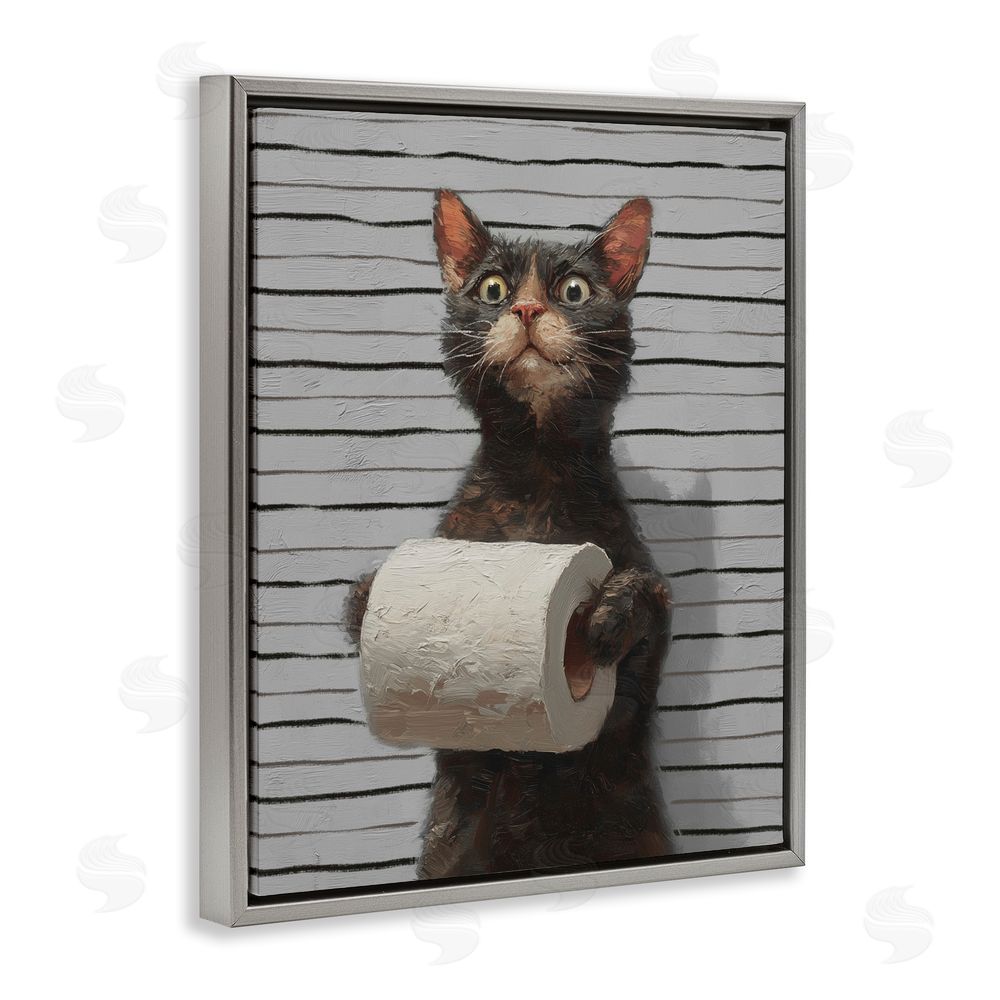 Ziwei Li Cat Portrait with Toilet Paper Gray Floating Frame Canvas Wall Art Print