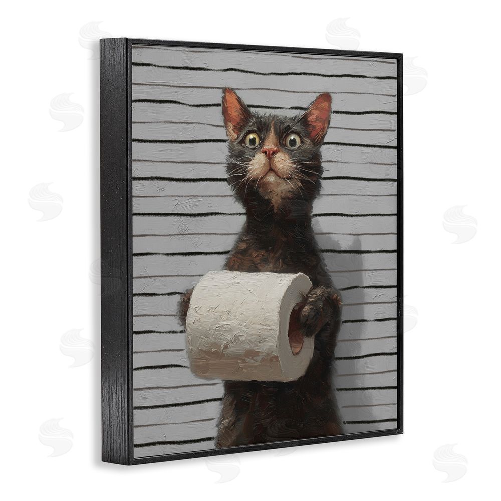 Ziwei Li Cat Portrait with Toilet Paper Black Framed Giclee Wall Art Print