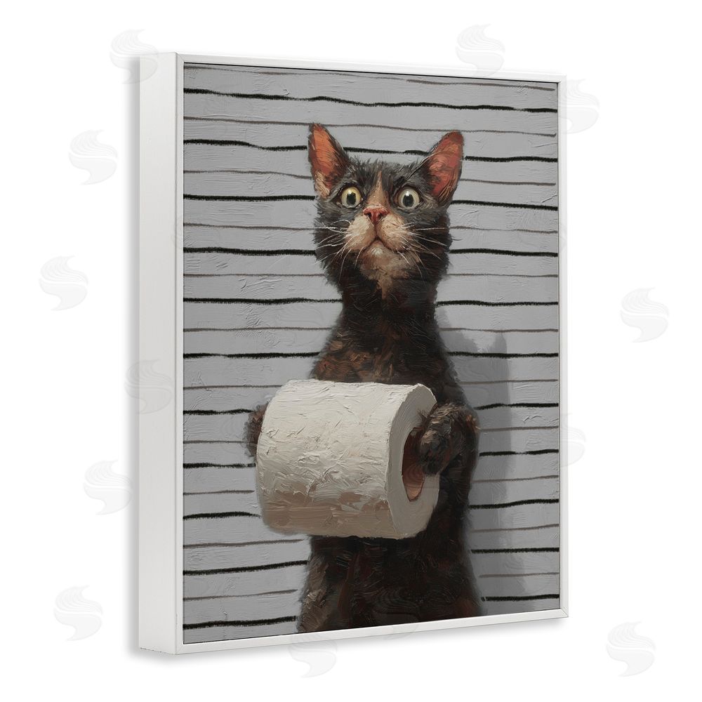 Ziwei Li Cat Portrait with Toilet Paper White Framed Giclee Wall Art Print