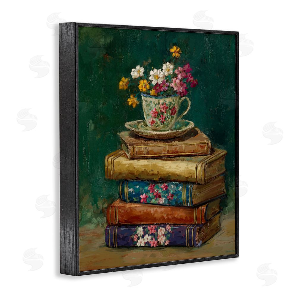 Ziwei Li Antique Books with Teacup Black Framed Giclee Wall Art Print