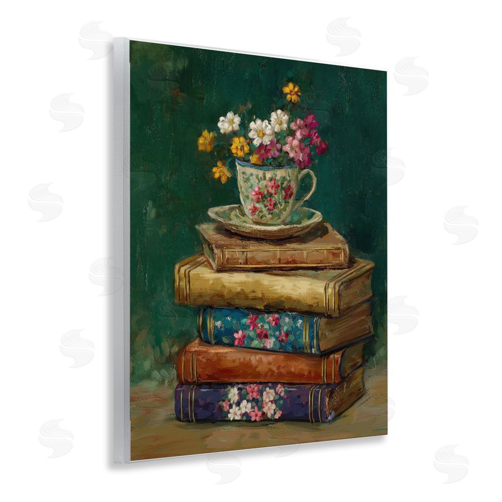 Ziwei Li Antique Books with Teacup Wooden Wall Plaque Art Print