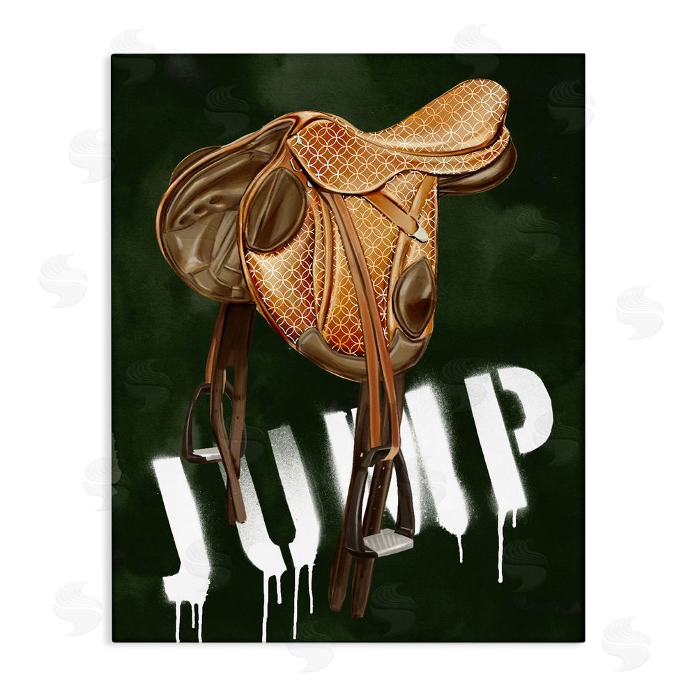 Ziwei Li Leather Saddle with Jump Spraypaint Stretched Canvas Wall Art Print
