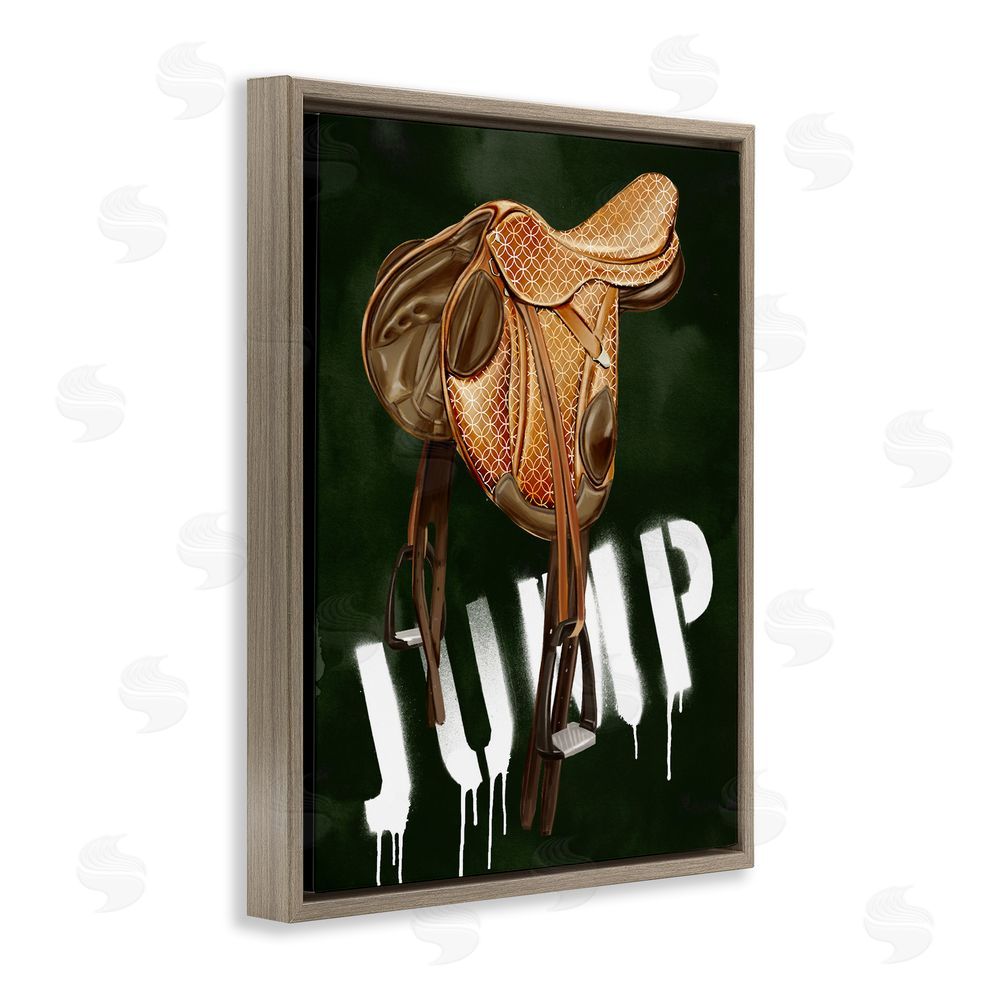 Ziwei Li Leather Saddle with Jump Spraypaint Brown Floating Frame Canvas Wall Art Print