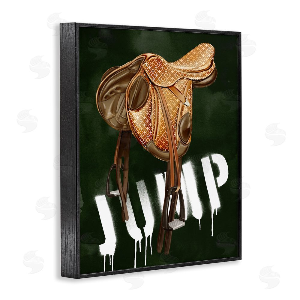 Ziwei Li Leather Saddle with Jump Spraypaint Black Framed Giclee Wall Art Print