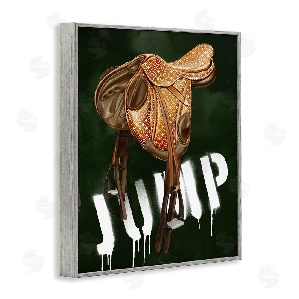 Ziwei Li Leather Saddle with Jump Spraypaint Gray Framed Giclee Wall Art Print