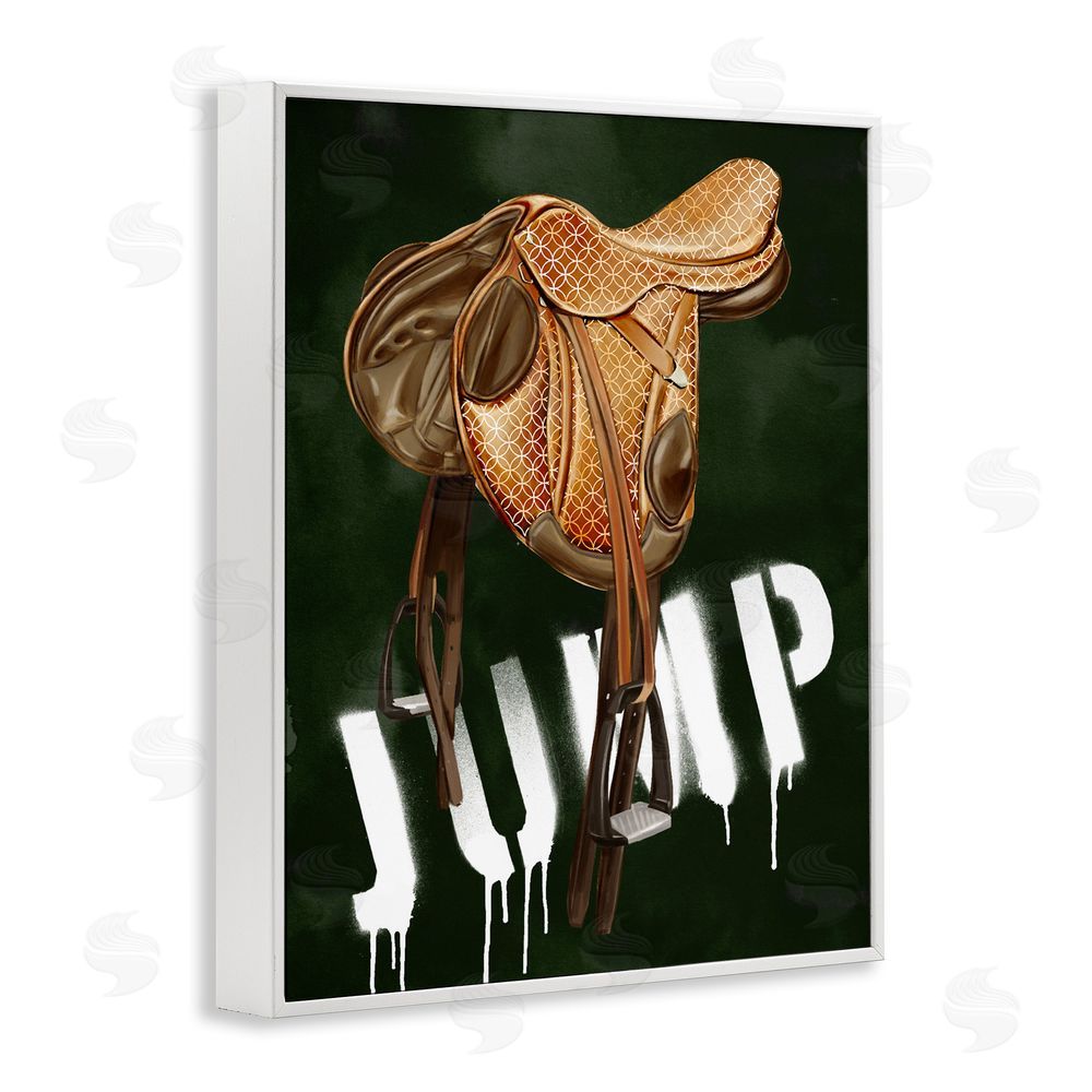 Ziwei Li Leather Saddle with Jump Spraypaint White Framed Giclee Wall Art Print