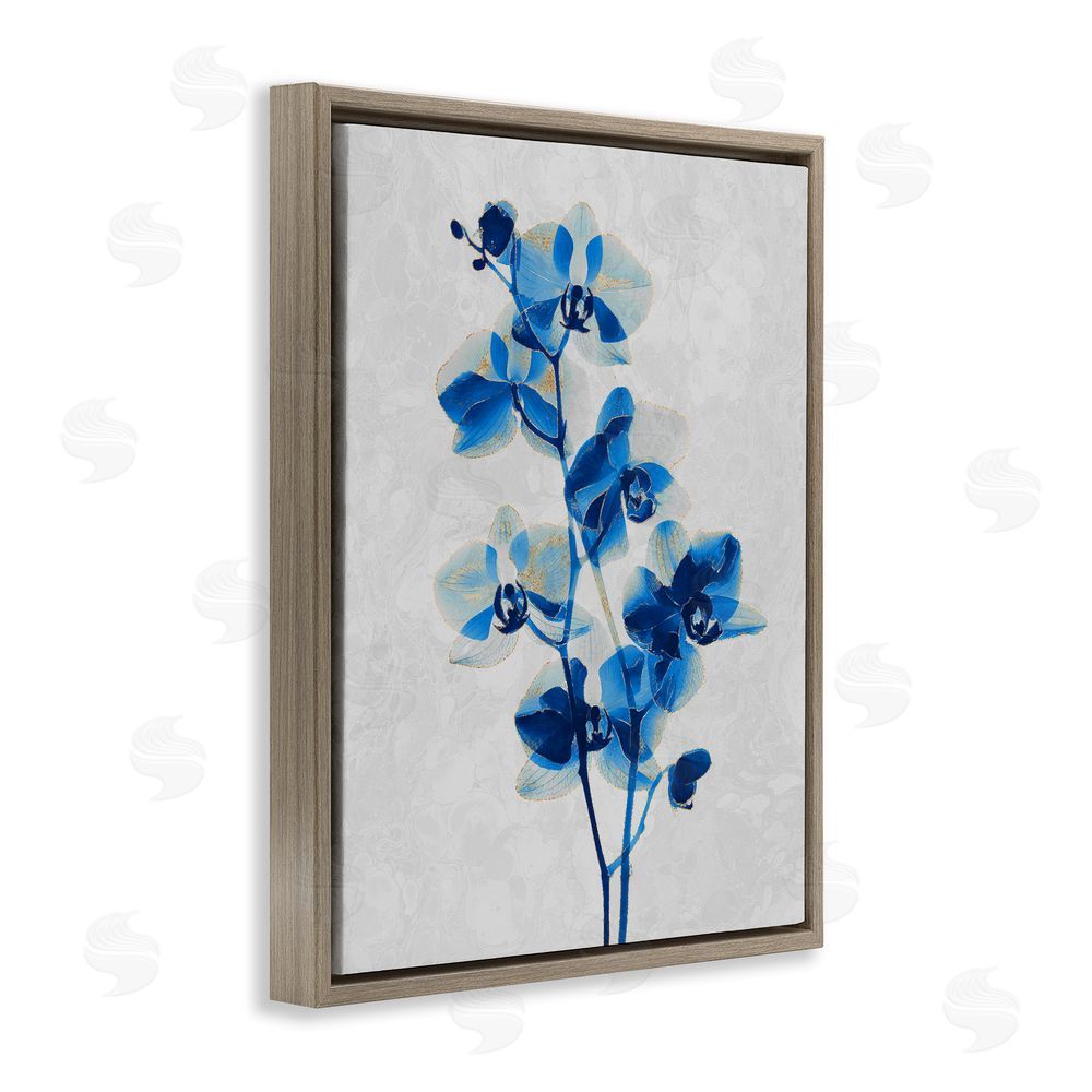 Ziwei Li Blue Orchid Silhouette Brown Floating Frame Canvas Wall Art Print