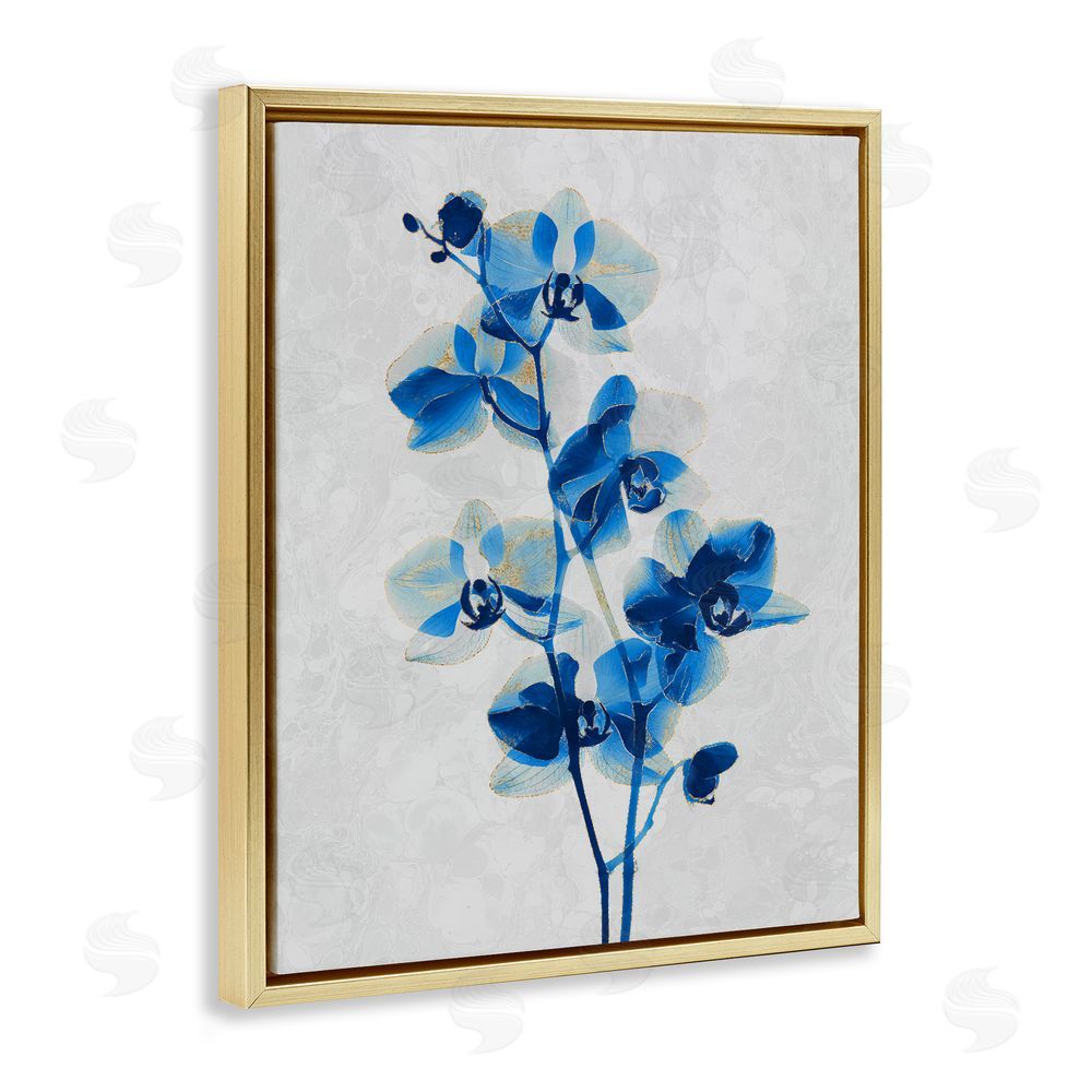Ziwei Li Blue Orchid Silhouette Gold Floating Frame Canvas Wall Art Print