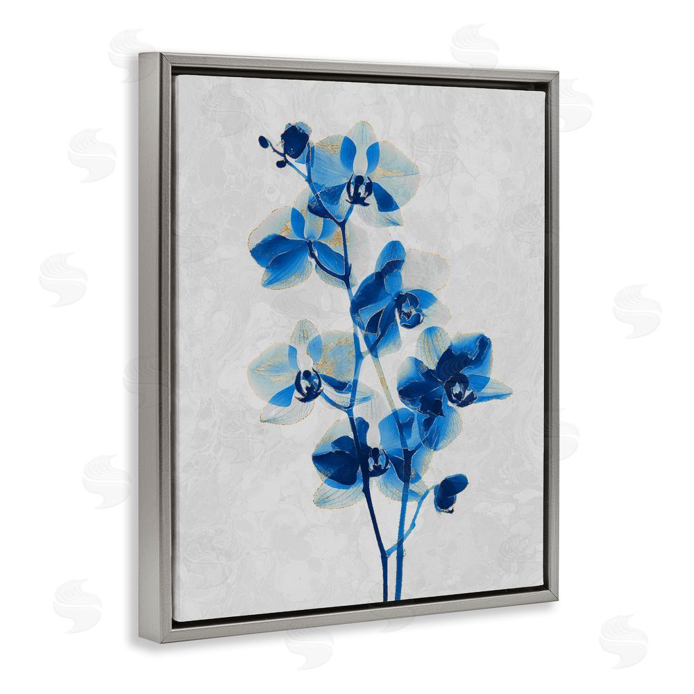 Ziwei Li Blue Orchid Silhouette Gray Floating Frame Canvas Wall Art Print