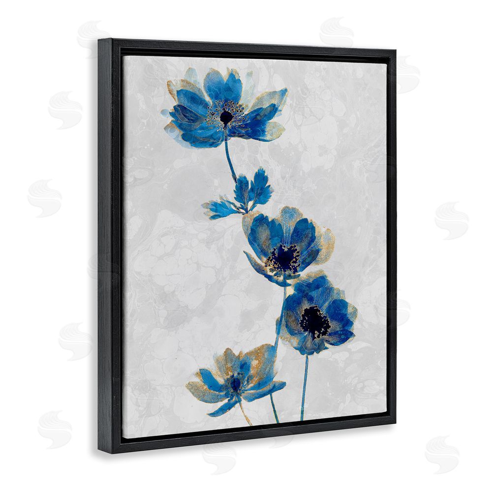Ziwei Li Gilded Blue Anemone Blooms Black Floating Frame Canvas Wall Art Print