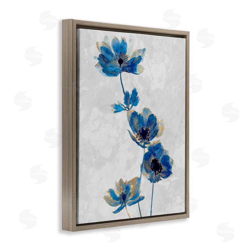 Ziwei Li Gilded Blue Anemone Blooms Brown Floating Frame Canvas Wall Art Print