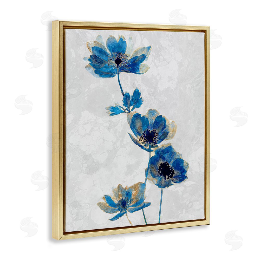 Ziwei Li Gilded Blue Anemone Blooms Gold Floating Frame Canvas Wall Art Print