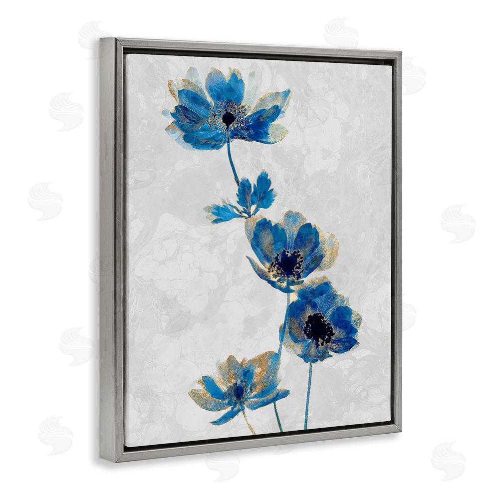 Ziwei Li Gilded Blue Anemone Blooms Gray Floating Frame Canvas Wall Art Print