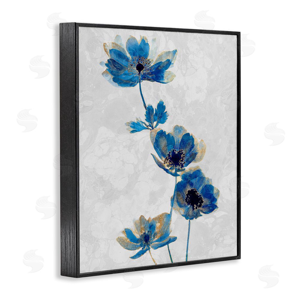 Ziwei Li Gilded Blue Anemone Blooms Black Framed Giclee Wall Art Print