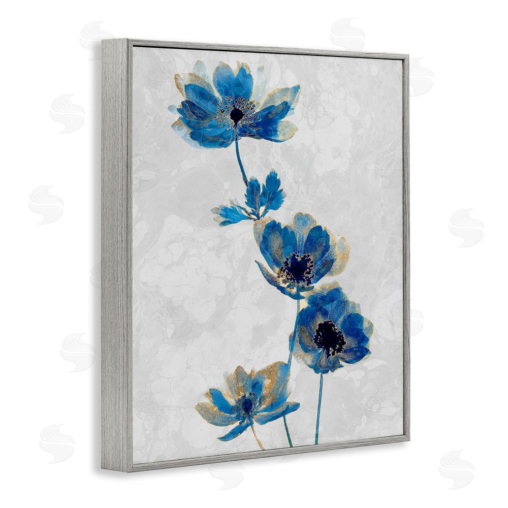 Ziwei Li Gilded Blue Anemone Blooms Gray Framed Giclee Wall Art Print