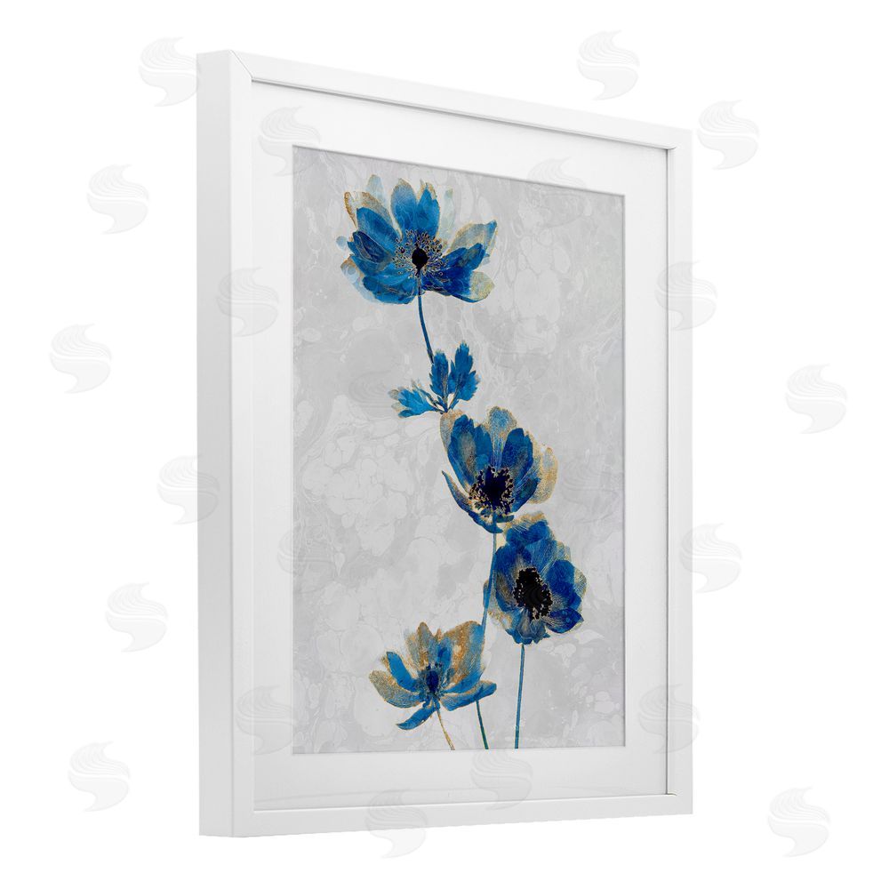Ziwei Li Gilded Blue Anemone Blooms White Framed Print Under Glass Wall Art