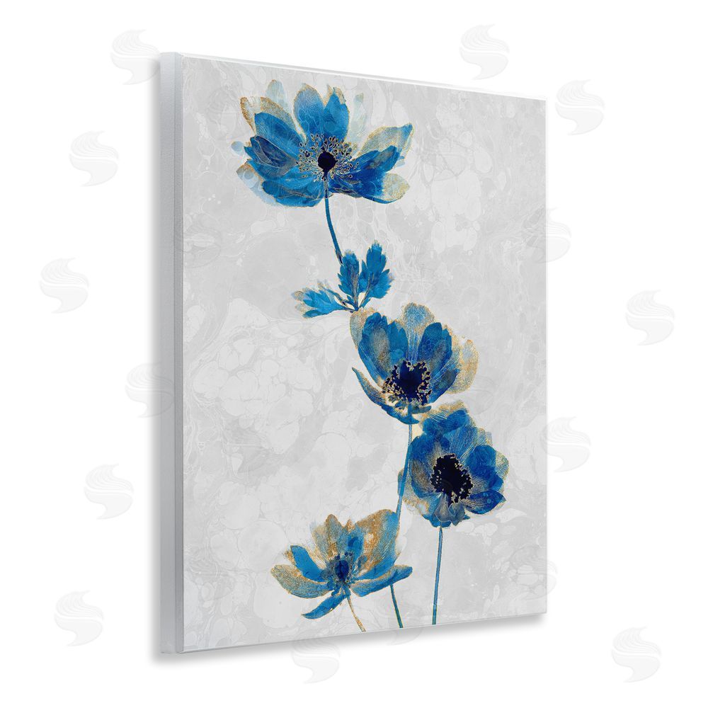 Ziwei Li Gilded Blue Anemone Blooms Wooden Wall Plaque Art Print