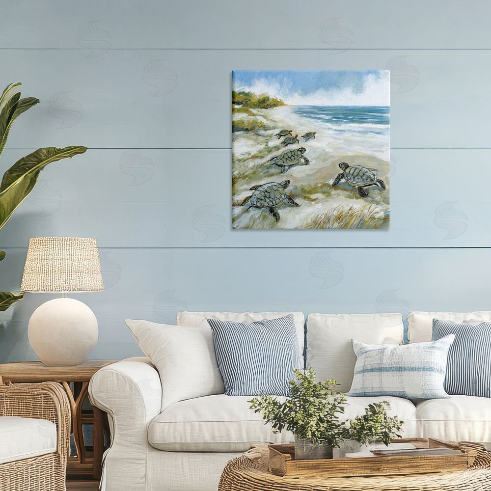 Susan Winget Baby Sea Turtles on Beach Stretched Canvas Wall Art in Room