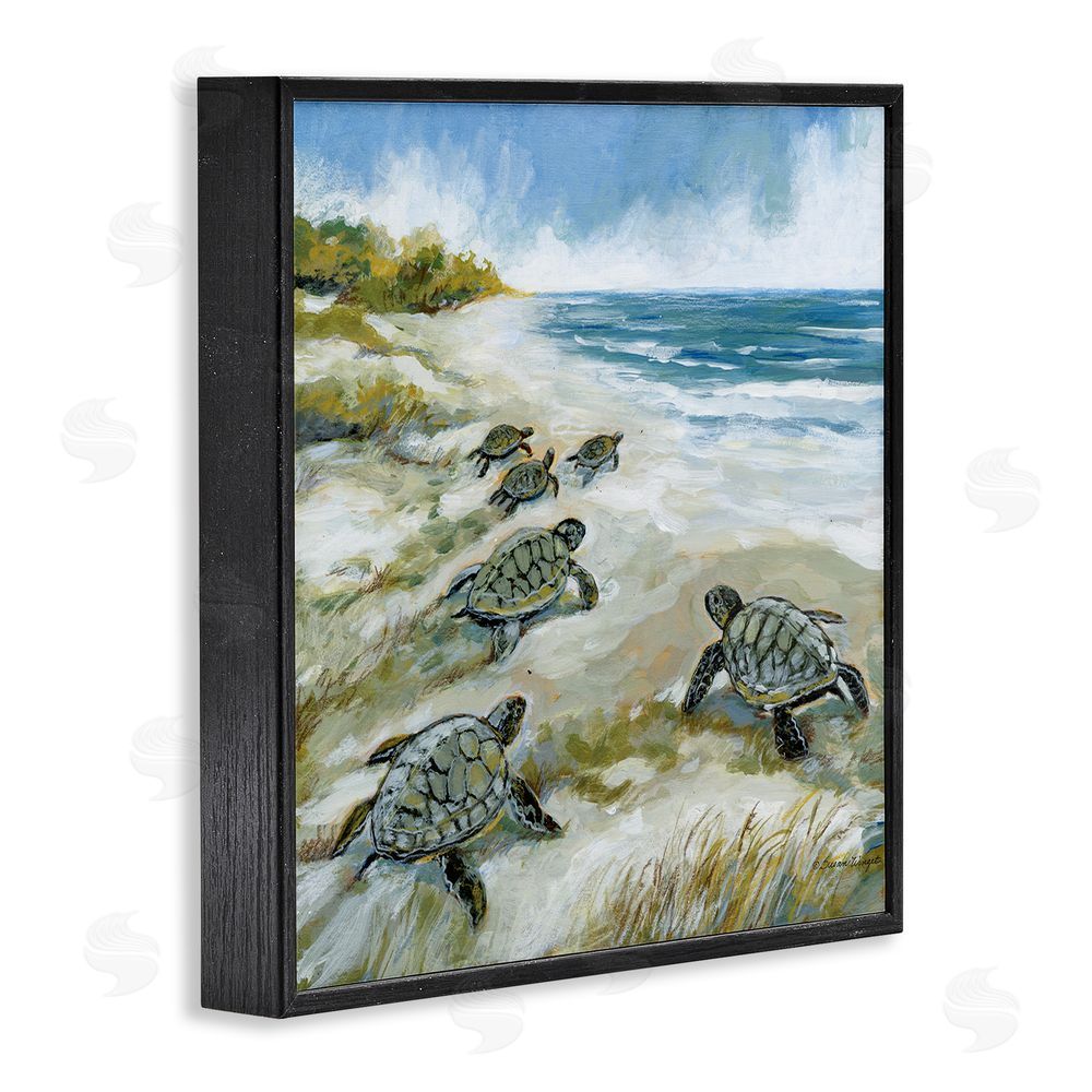 Susan Winget Baby Sea Turtles on Beach Black Framed Giclee Wall Art Print