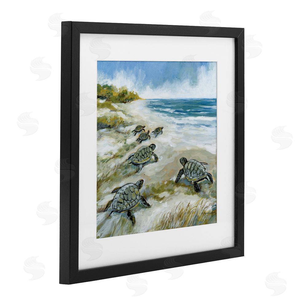 Susan Winget Baby Sea Turtles on Beach Black Framed Print Under Glass Wall Art