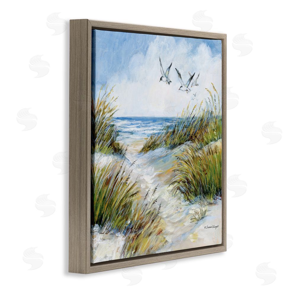 Susan Winget Beach Path Seagulls Overhead Brown Floating Frame Canvas Wall Art Print