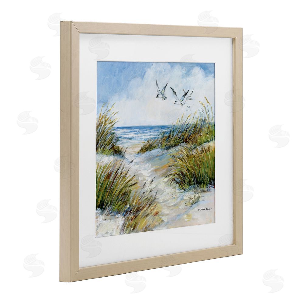 Susan Winget Beach Path Seagulls Overhead Brown Framed Print Under Glass Wall Art