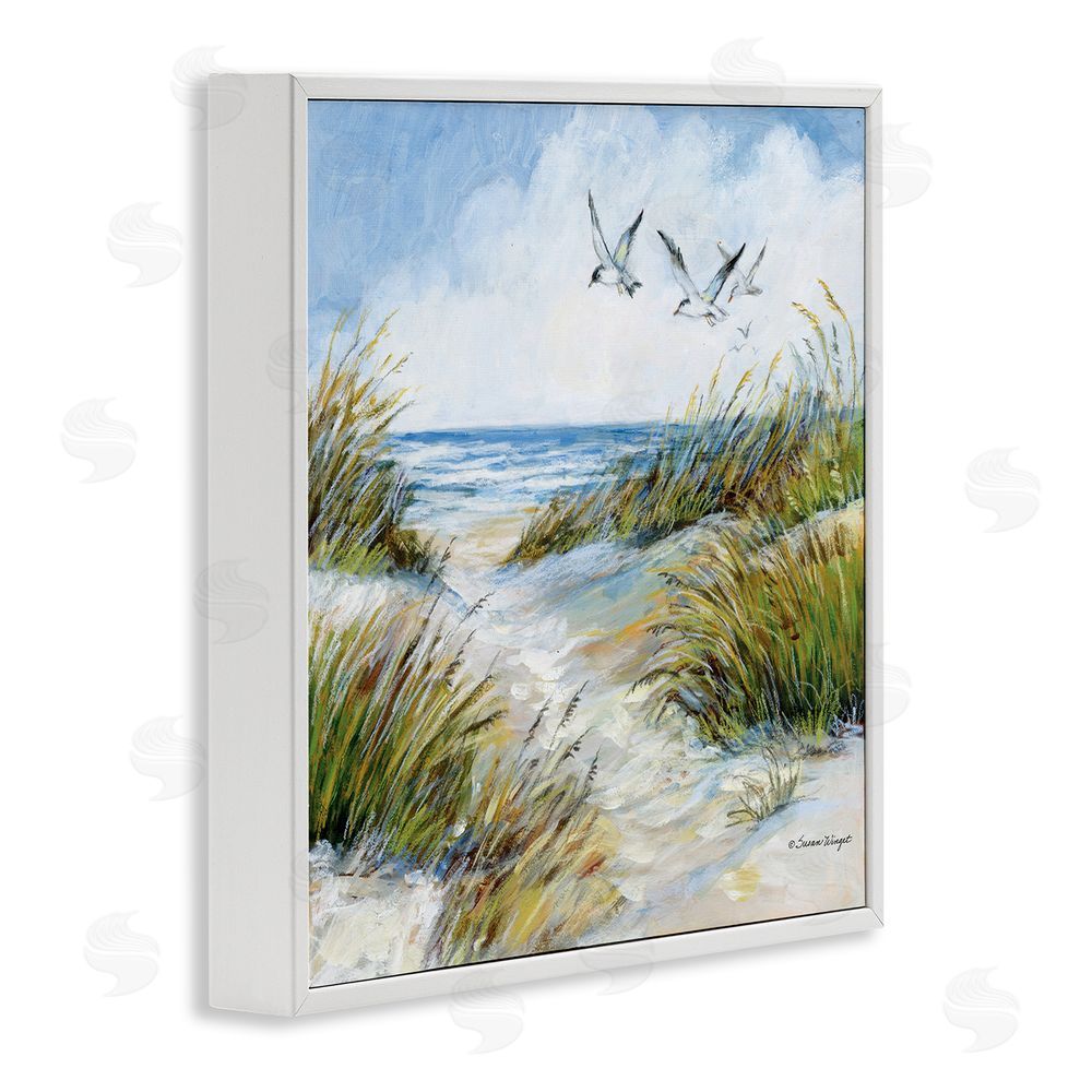 Susan Winget Beach Path Seagulls Overhead White Framed Giclee Wall Art Print