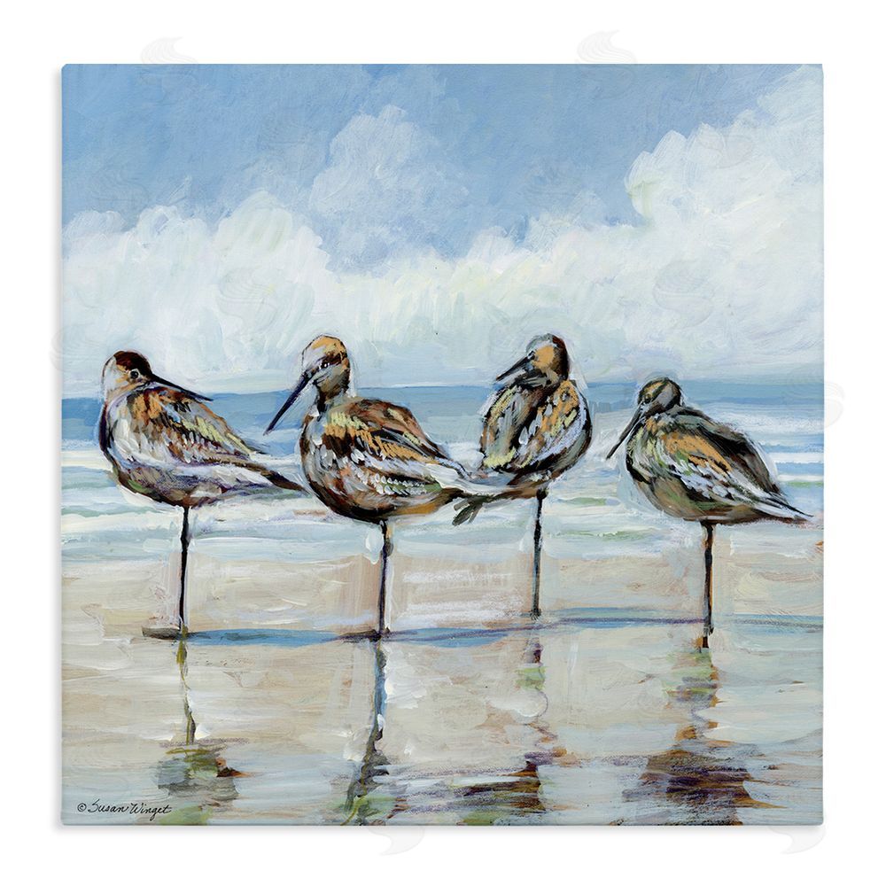 Susan Winget Sandpipers Balancing On Beach Stretched Canvas Wall Art Print